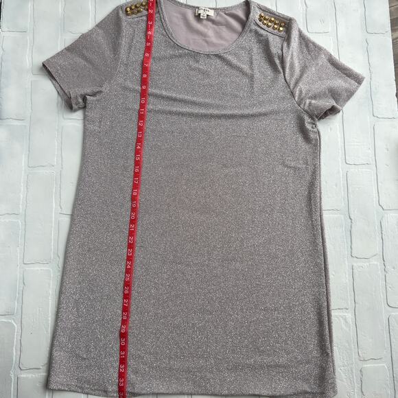 UMGEE Champagne Sparkle Short Sleeve Gold Stud Shirt Dress -sz M - Picture 3 of 6